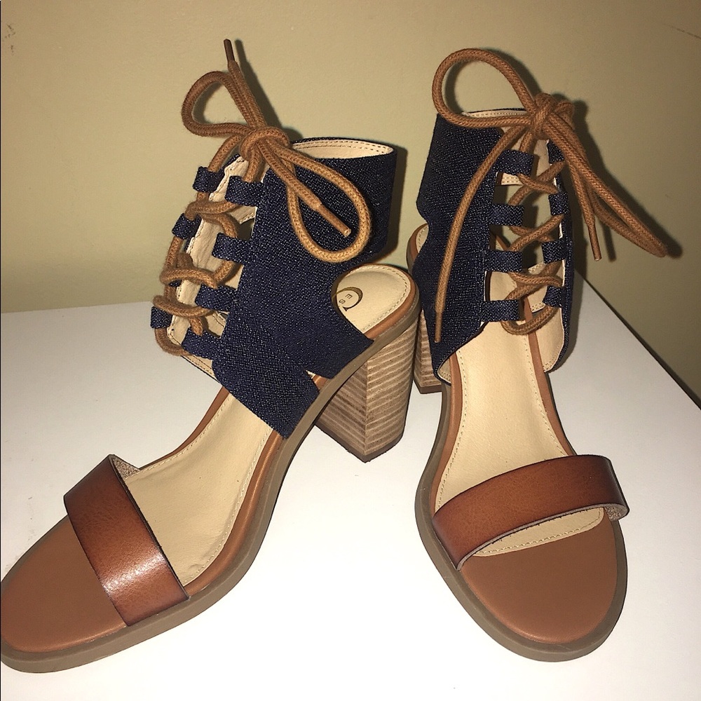 Denim tie up heels